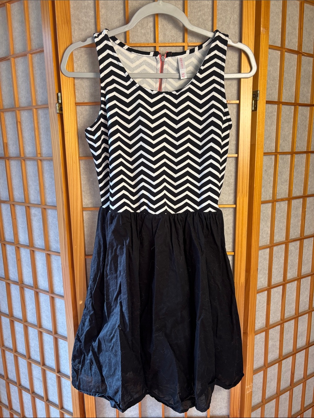 Xhilaration Black & White Chevron Fit-and-Flare Dress